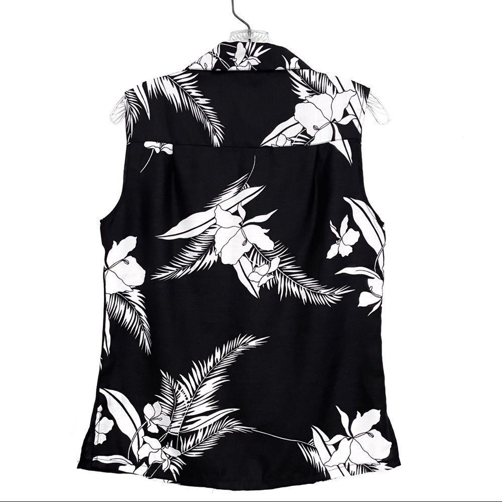 Hartman Studio Tropical Print Silk Blend Sleeveless Button Down Black Size Small - Picture 5 of 5